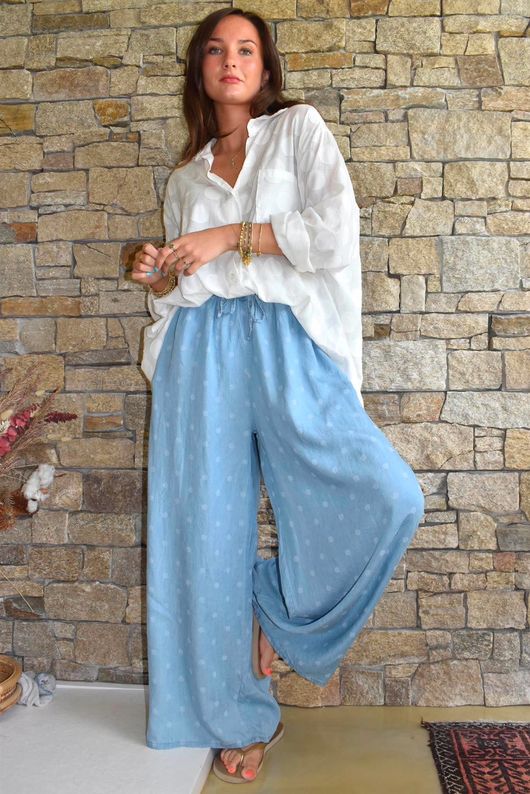 Essential Summer Chambray Spot Wide Leg Pant Light
